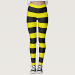 [ Thumbnail: Yellow, Black Bee-Like Stripes Pattern Leggings ]