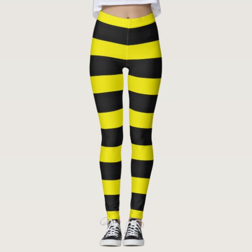 Yellow Black Bee_Like Stripes Pattern Leggings