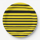 [ Thumbnail: Yellow & Black Bee-Like Stripes Pattern Paper Plates ]