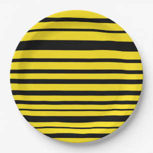 Yellow & Black Bee-Like Stripes Pattern Paper Plates