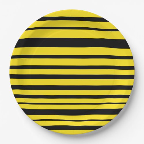 Yellow  Black Bee_Like Stripes Pattern Paper Plates