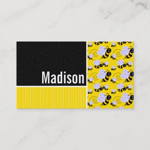Customizable Yellow &amp; Black Bee Pattern Business Card