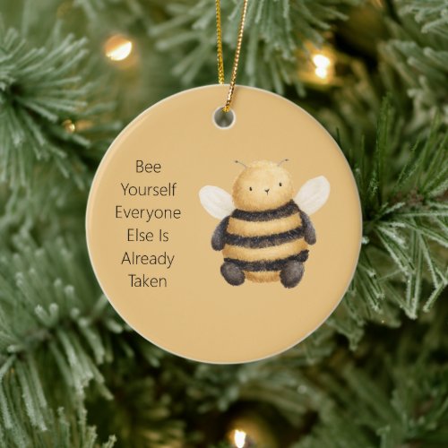 Yellow Black Bee Yourself Christmas Ceramic Ornament