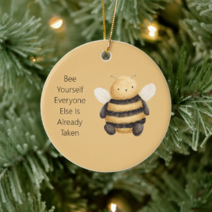 Yellow Black Bee Yourself Christmas Ceramic Ornament