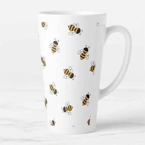 Yellow black bees pattern latte mug