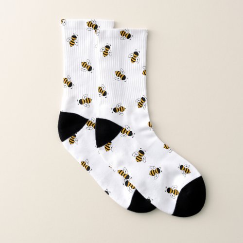 Yellow black bees pattern socks