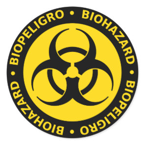 Yellow & Black Bilingual Biohazard Sticker