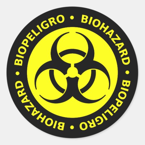 Yellow  Black Bilingual Biohazard Sticker