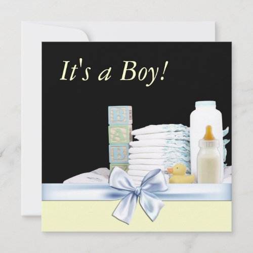 Yellow Black Blue Baby Boy Shower Invitations