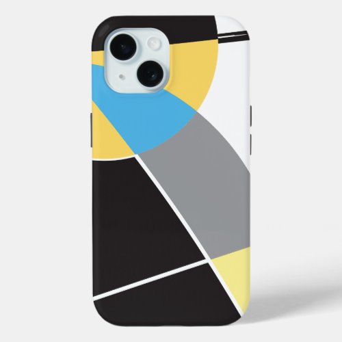 Yellow Black Blue Modern Abstract Art iPhone 15 Case