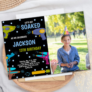 Yellow Black Blue Photo Water Gun Invitations