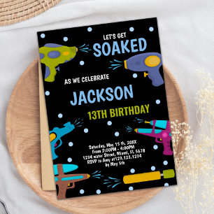 Yellow Black Blue Water Gun Invitations