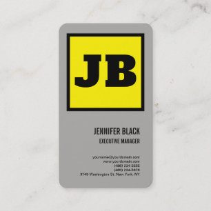 Yellow Black Bold Monogram Minimalist Modern Plain Business Card