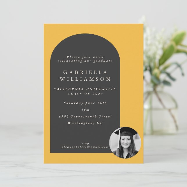 Yellow Black Bold Shapes Photo Graduation Party Invitation (Standing Front)