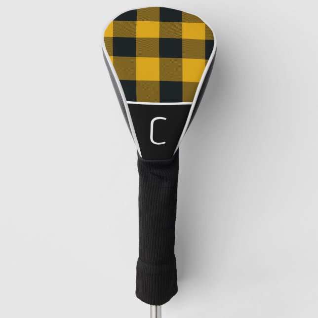 Yellow & Black Buffalo Plaid Checker Pattern Golf Head Cover (Front)