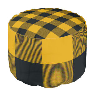 Yellow & Black Buffalo Plaid Checkered Rustic Pouf