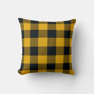 Yellow & Black Buffalo Plaid Checkered Rustic Throw Pillow