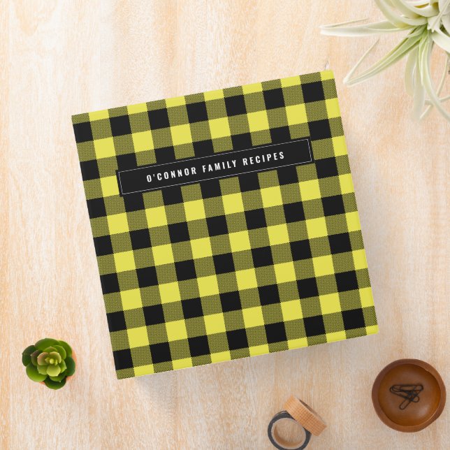 Yellow Black Buffalo Plaid Pattern 3 Ring Binder (In Situ)