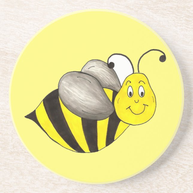 Yellow Black Bumble Bee Bumblebee Insect Buzz Sandstone Coaster (Front)