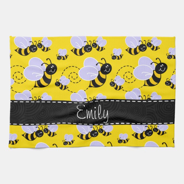 Yellow & Black Bumble Bee Kitchen Towel (Horizontal)