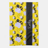 Yellow & Black Bumble Bee Kitchen Towel, Zazzle