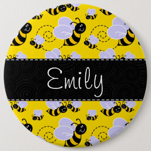 Yellow & Black Bumble Bee Pinback Button