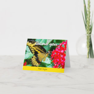 Yellow black butterfly photo script name modern letterpress thank you card