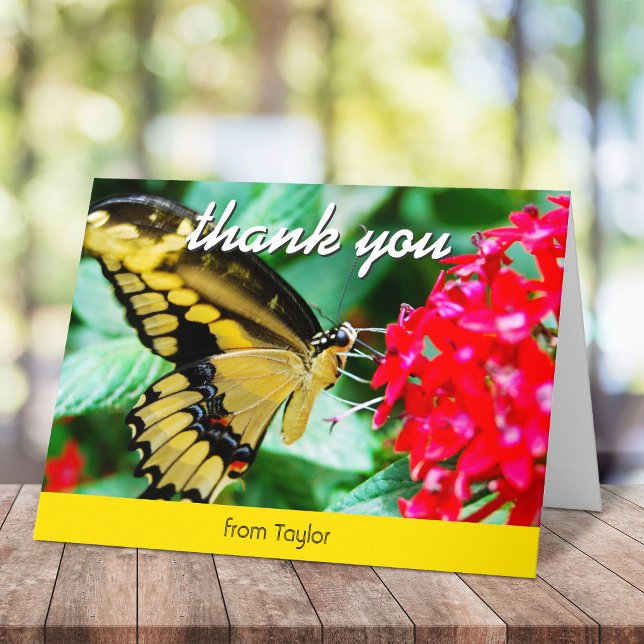 Yellow black butterfly photo script name modern thank you card (Creator Uploaded)