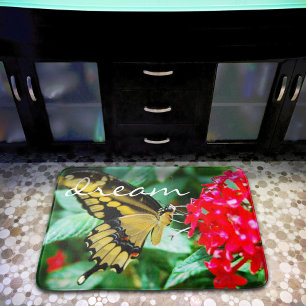 Yellow Black Butterfly Photography Dream Script Bathroom Mat