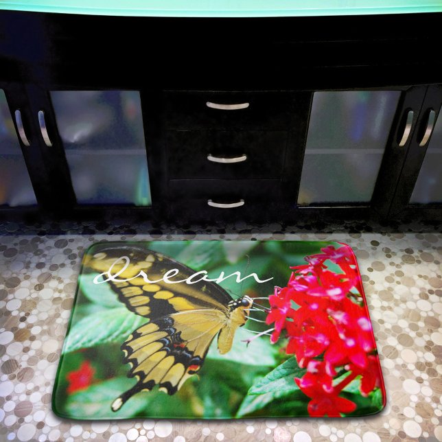 Yellow Black Butterfly Photography Dream Script  Bathroom Mat (Creator Uploaded)