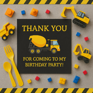 Yellow Black Cement Truck Child's Birthday Thanks Napkins