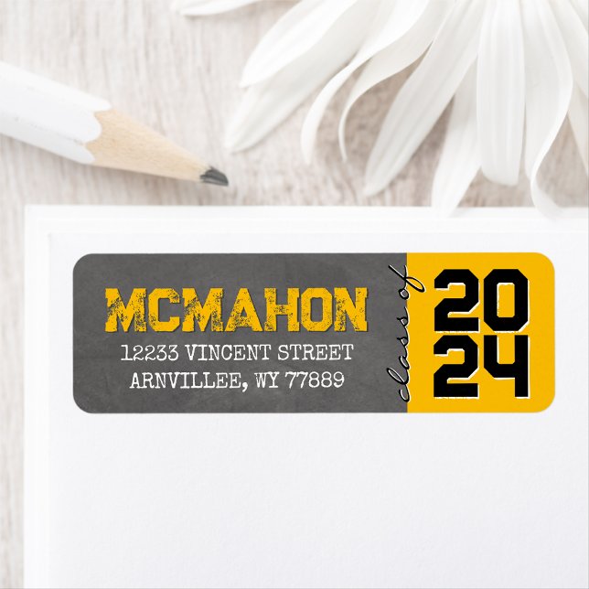 Yellow Black Chalkboard Graduation Return Address Label (Matching Envelopes, Return Address Labels & Envelope Seals)