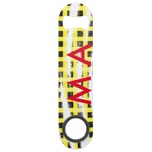 Yellow Black checkboard add name monogram name let Bar Key (Front)