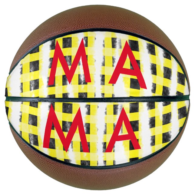Yellow Black checkboard add name monogram name let Basketball (Front)