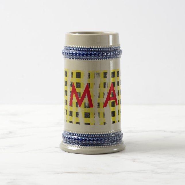 Yellow Black checkboard add name monogram name let Beer Stein (Center)