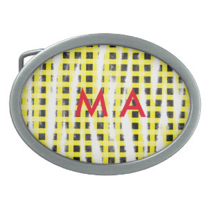Yellow Black checkboard add name monogram name let Belt Buckle