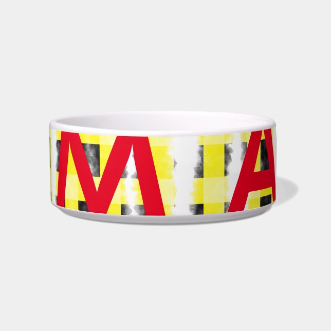 Yellow Black checkboard add name monogram name let Bowl (Front)