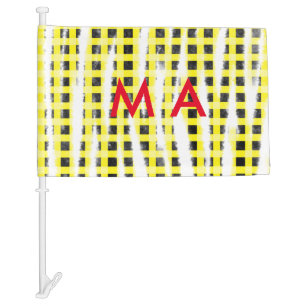 Yellow Black checkboard add name monogram name let Car Flag