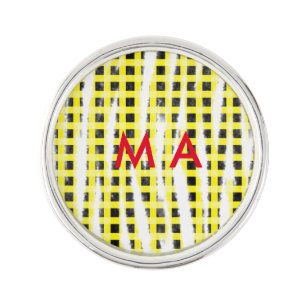 Yellow Black checkboard add name monogram name let Lapel Pin
