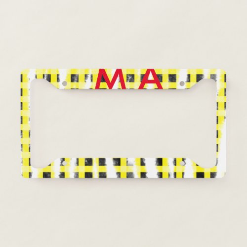 Yellow Black checkboard add name monogram name let License Plate Frame