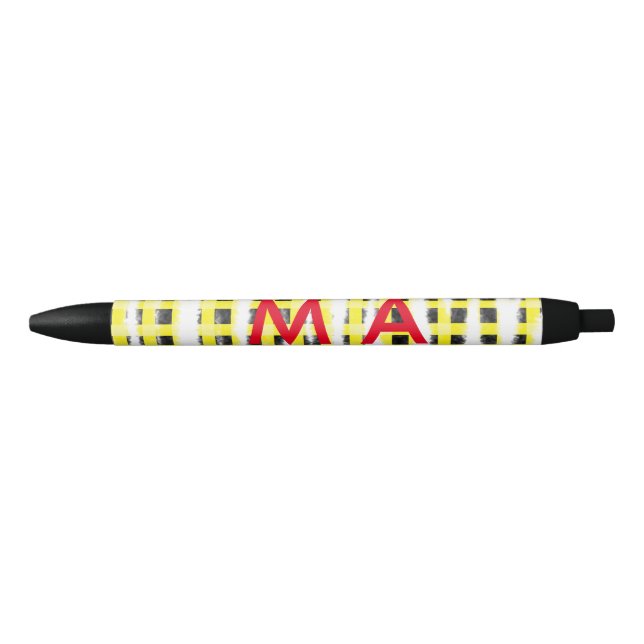 Yellow Black checkboard add name monogram name let Pen (Front)