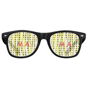 Yellow Black checkboard add name monogram name let Retro Sunglasses