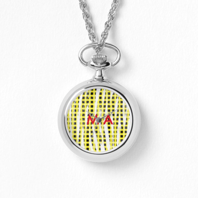 Yellow Black checkboard add name monogram name let Watch (Front)