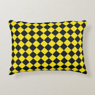 Yellow Black Checker Diamond Pattern Accent Pillow