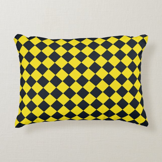 Yellow Black Checker Diamond Pattern  Accent Pillow (Front)