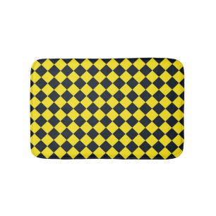 Yellow Black Checker Diamond Pattern Bath Mat