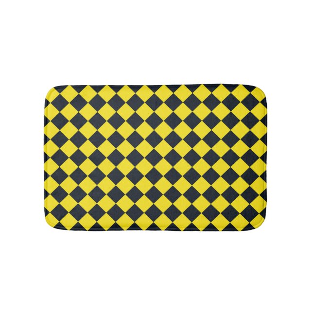 Yellow Black Checker Diamond Pattern  Bath Mat (Front)