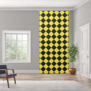 Yellow Black Checker Diamond Pattern Blackout Curtains