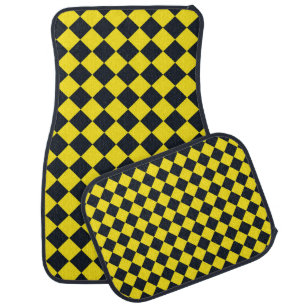Yellow Black Checker Diamond Pattern Car Floor Mat