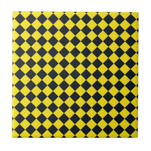 Yellow Black Checker Diamond Pattern Ceramic Tile